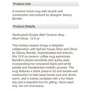 Alice + Olivia Accessories - Alice + Olivia x Starbucks Double Wall Ceramic Mug Alice + Olivia Accessories - Alice + Olivia x Starbucks Double Wall Ceramic Mug