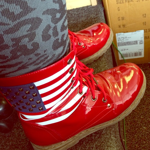 Boots - Red american flag combat boots super Dopper cute😍