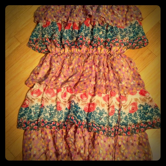 Strapless Floral ruffles dress