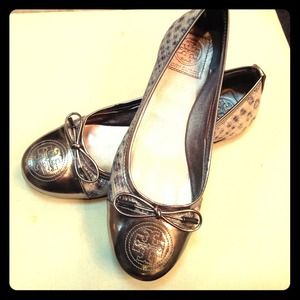Tory Burch silver croc flats