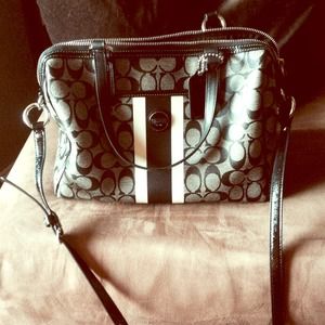 Authentic Signature coach stripe satchel  F24362