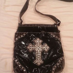 Black patent leather sharp purse/messenger bag
