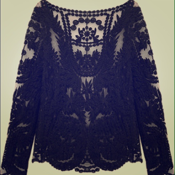 Black lace embroidered blouse.