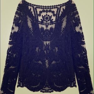 Black lace embroidered blouse.