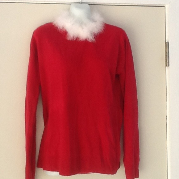 Christmas sweater with white fur at neckline