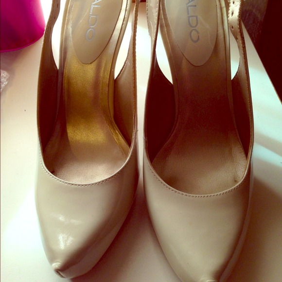 Aldo beige back strap pumps