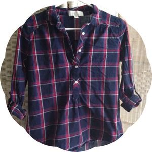 Plaid Top with Roll-Up Sleeves