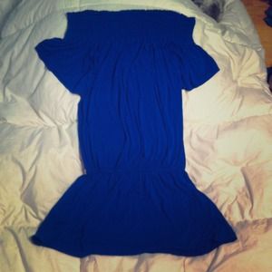 Royal Blue Off the Shoulder Knee Length Dress