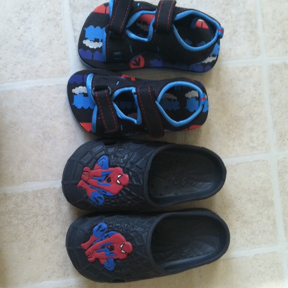 Thomas sandals and Spider-Man flip flops