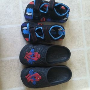 Thomas sandals and Spider-Man flip flops