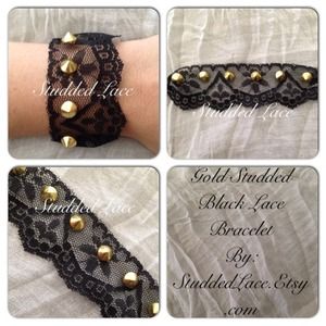 Gold studded black lace bracelet