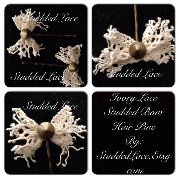 Bronze studded lace bow hair pins