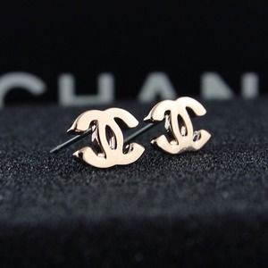 18k rose gold plating cc logo earrings