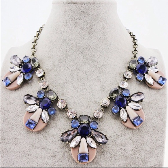 New multi color statement bib necklace in blue
