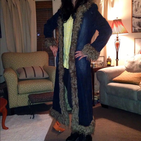 Misdemeanor long denim jacket with fur - Picture 1 of 1