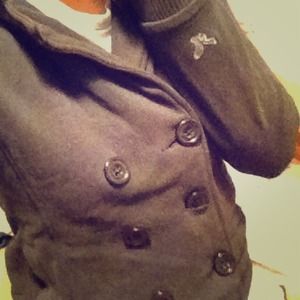 black 6 button jacket with furry hood