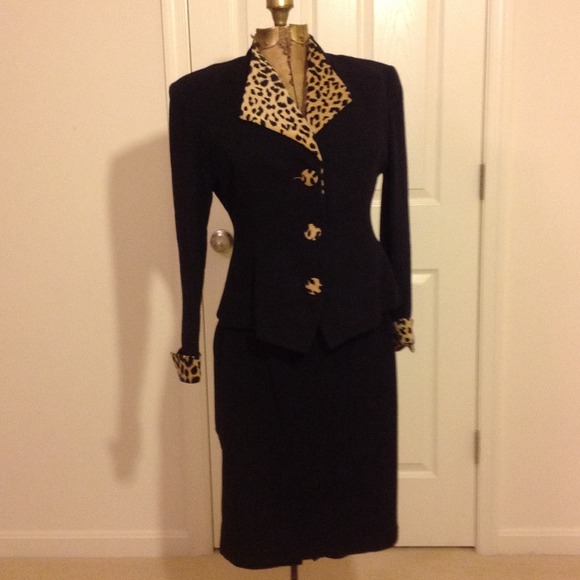 Black and animal print skirt suit