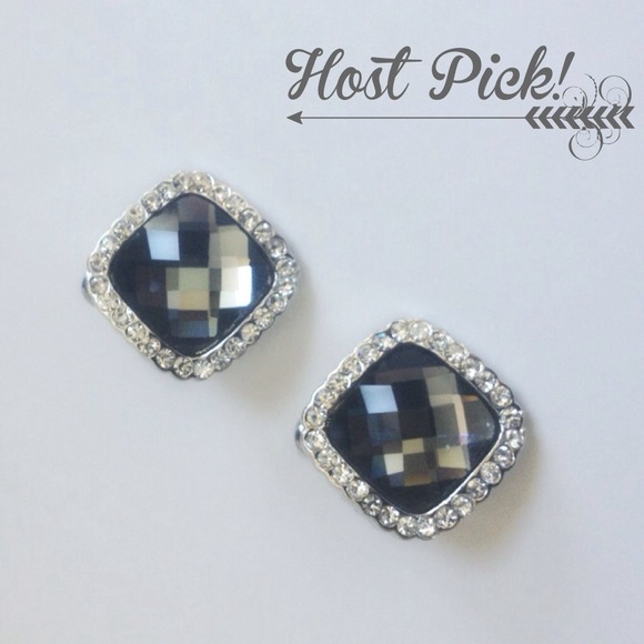 Jewelry - 18K white gold plated blk Swarovski crystal studs