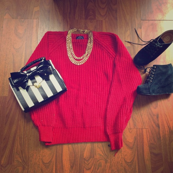 red chunky sweater