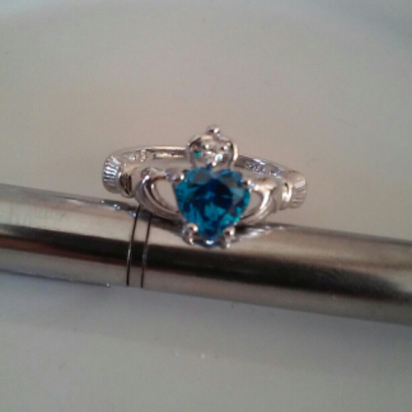 Sterling Silver Claddagh Blue zircon Ring