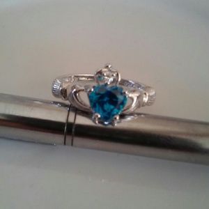 Sterling Silver Claddagh Blue zircon Ring