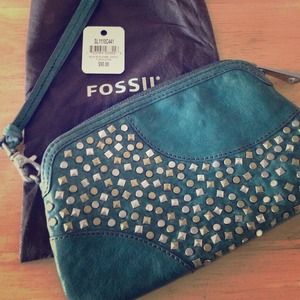 Fossil Turquoise Leather Clutch with Studs