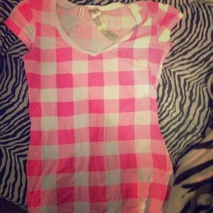 Pink Checkered V-neck