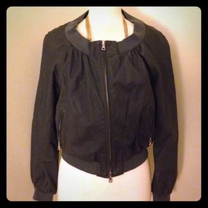 Theory wide neck bomber leather jacket