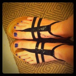 Black Giani Bini gladiator croc sandals