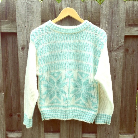 white and mint snowflake printed chunky sweater