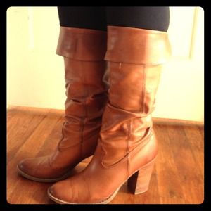 BKE Sole Buckle Tan Leather Boots heels