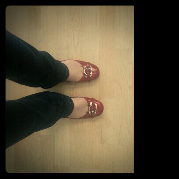 Red flats with decorative buckle