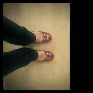 Red flats with decorative buckle