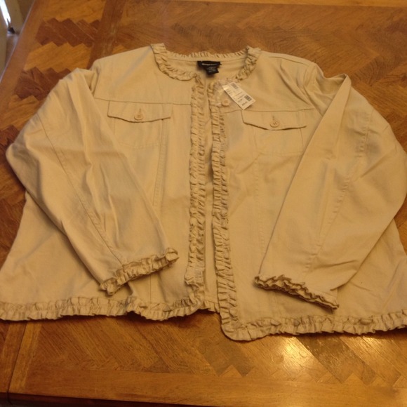 Tan jacket with ruffle accent