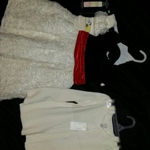 Lil girl dress, sweater, shoes, socks, tights