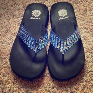 Yellow box flip flops