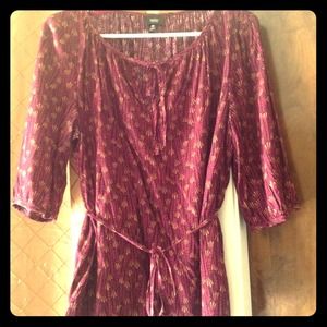 Maroon printed peasant style blouse