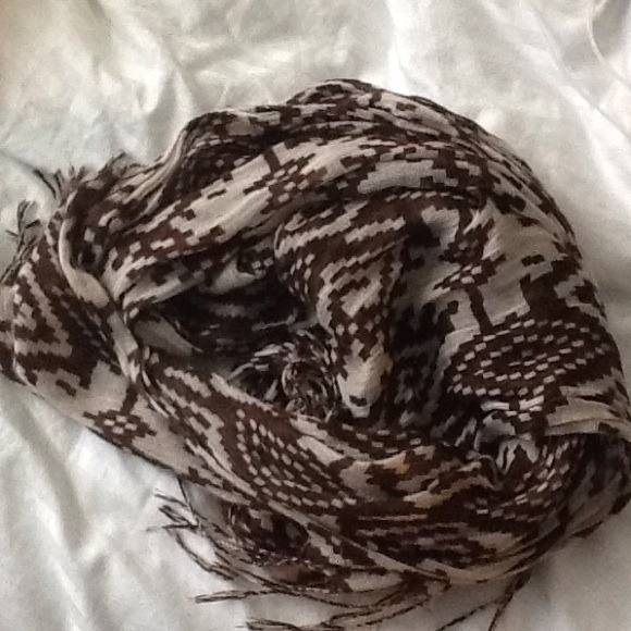 SOLD -- Brown and White Tribal Print Scarf