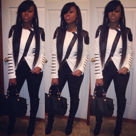 Faux white and black studded vegan Leather Jacket