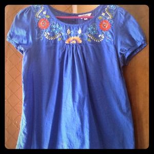 Blue Mexican style embroidered top
