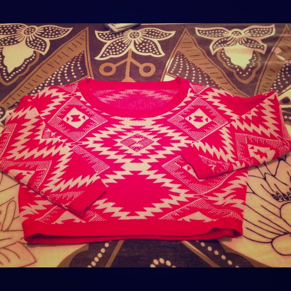 Red Aztec Cozy Tribal Sweater Top