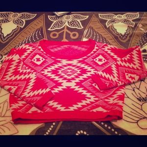 Red Aztec Cozy Tribal Sweater Top