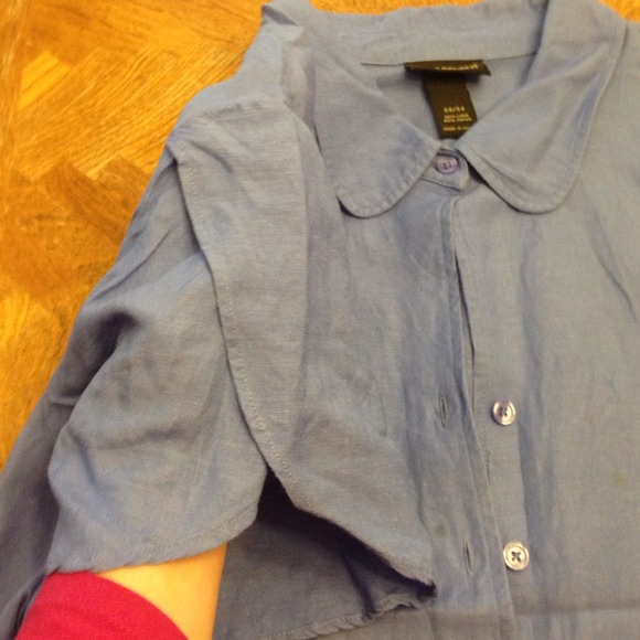 Blue linen shirt with ribbon tie - Picture 4 of 4