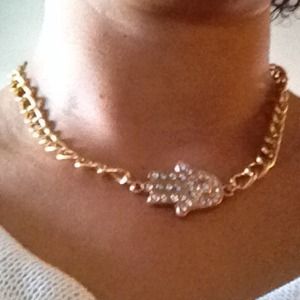GOLD RHINESTONED HAMESH HAND, CHAIN NECKLACE