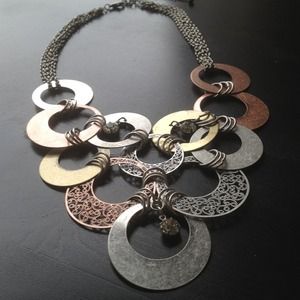 Silver, bronze and gold colored circle necklace