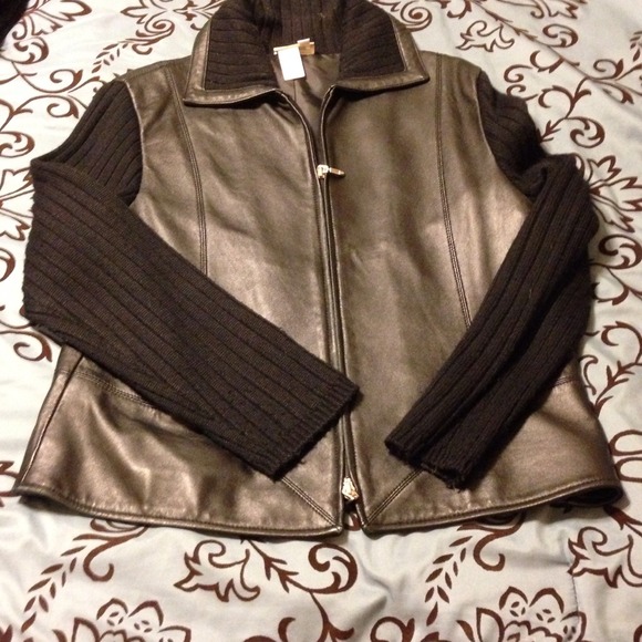 Coldwater Creek leather and sweater accent jacket