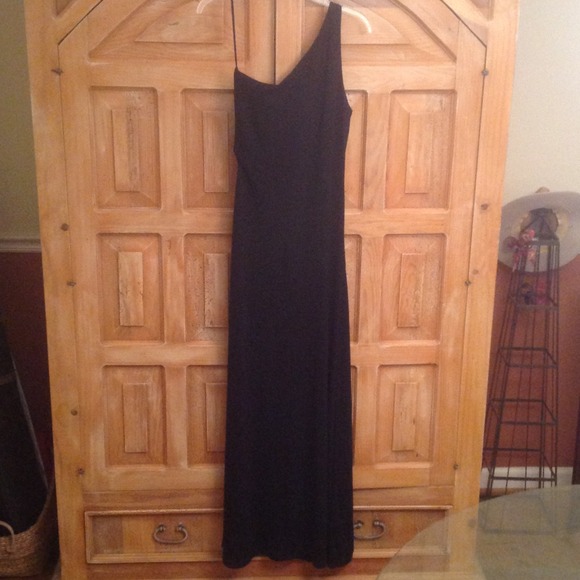 Elegant Black One Shoulder Gown by Ralph Lauren.