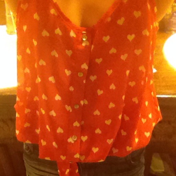 Orange and white heart tie shirt