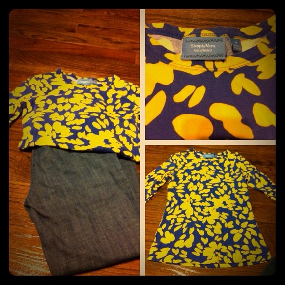 Vera wang long sleeve yellow and blue shirt