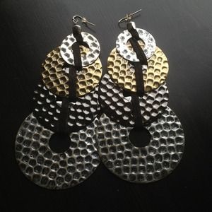 Silver, black and gold color circle earrings